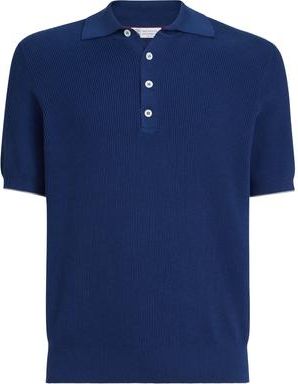 Brunello Cucinelli Half English rib knit polo in Avio Blue at Nordstrom, Size 66 It