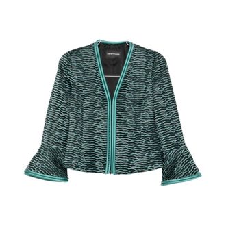 Emporio Armani Light Jackets, female, Multicolor, Size: S Wave Pattern V-neck Jacket