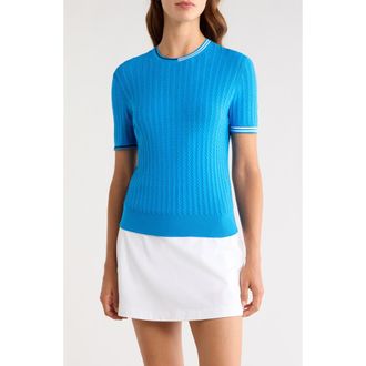 G/Fore Cable Knit Short Sleeve Sweater in Cerulean at Nordstrom, Size X-Large