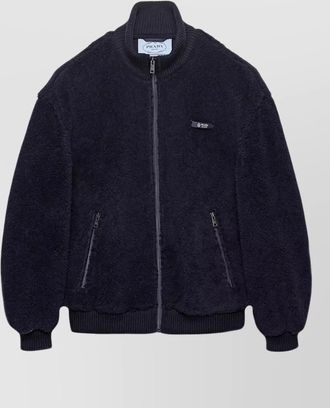 Prada short coat high collar front pockets ribbed cuffs