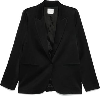 Forte_Forte Zwarte knoopjas met inkeping revers - Dames - Blazers - Zwart - L - Jassen