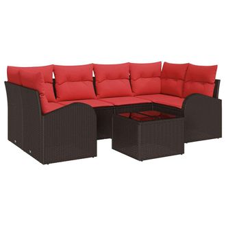 vidaXL Conjunto De Sof&aacute; De Jard&iacute;n 7 Pcs Beige Y Rojo Rat&aacute;n Sint&eacute;tico Vidaxl