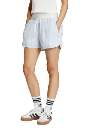 adidas Originals Stripe High Rise Poplin Short in Crystal Sky/Ambient Sky at Nordstrom, Size X-Small