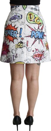 Dolce & Gabbana Womens White Cartoon Brocade A-Line High Waist Skirt Cotton Polyester Metal