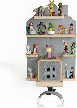 Relaxdays Relaxdays Tonies shelf, magnetic, for Toniebox & 32 Tonies figures, house, HxWxD: 43 x 28 x 17 cm, grey