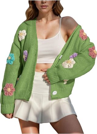 Generic Womens Cardigans Open Front Womens Chunky Cardigan Side Split Draped Casual Knit Sweaters Open Front Cardigan Sweaters V-Neck Knitted Sweaters Long Sl