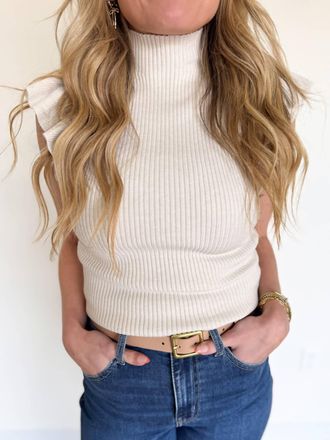 Sadie & Sage Zoya Ruffle Tank Mock Neck Sweater In Beige