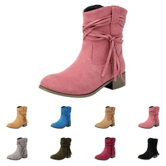 Generic Wide Fit Suede Ankle Boots Women Size 8 Round Toe Low Heel Booties Slip On Mid Calf Shoes Comfortable Walking Shoes Winter Warm Casual Lightweight Ank