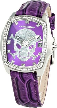 Chronotech Womens Skull Purple Glitter Watch Leather - One Size