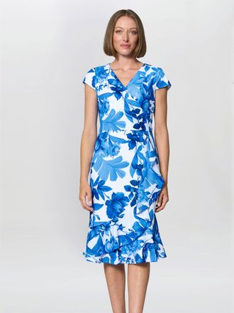 Gina Bacconi Womens Hilda Printed Crepe Dress - Blue - Size 18 UK