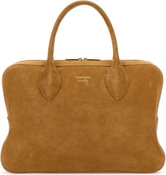 Ferragamo Stella T.H L Handtas - Dames - Handtassen - Bruin - ONE Size - Su&egrave;de - Tassen