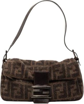 Fendi Pre-owned Shoulder Bags, female, Brown, Size: ONE SIZE Pre-owned Wool Shoulder Bag