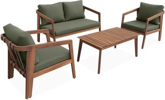 Sweeek Conjunto de muebles de jardín de madera de 4 plazas, kaki oscuro