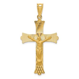 Diamond2Deal 14k Yellow Gold Polished Satin and Diamond-cut Crucifix Pendant