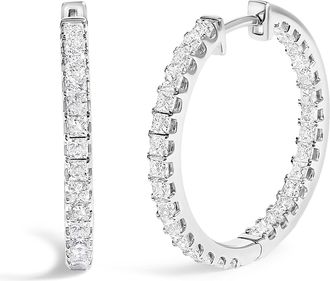 House of Brilliance 14K White Gold 3.00 Cttw Princess Diamond Inside Out Hoop Earrings