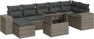 vidaXL Set De Sof&aacute;s De Jard&iacute;n Y Cojines 8 Piezas Rat&aacute;n Sint&eacute;tico Gris Vidaxl