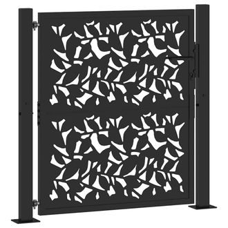 Berkfield Home Garden Gate Black 105x106 cm Steel Leaf Design