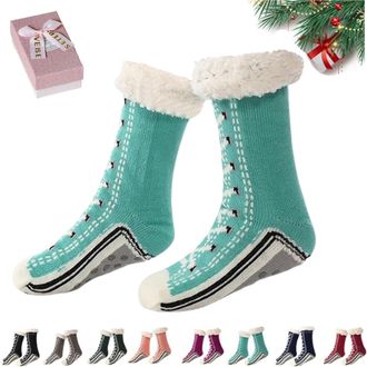 Generic Ultra-thick Slipper Home Socks, Cashmere Fleece Lined Socks, Non-Slip Fluffy Warm Winter Socks, Unique Christmas Gifts (Lake Blue)