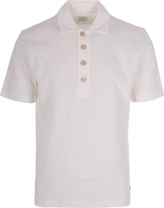 Eleventy White Half Sleeve Polo