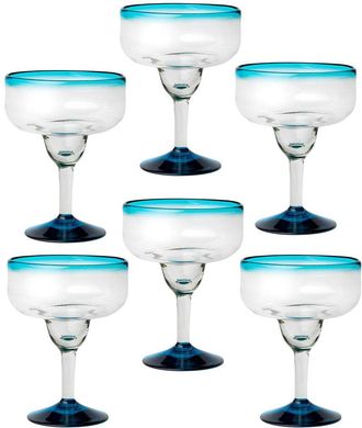 10 Strawberry Street Set Of 6 Rim Margarita Handblown Mexican Glasses