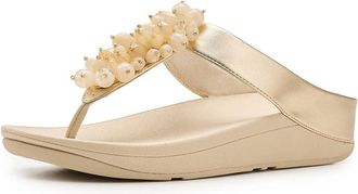 FitFlop Fino Bead-Cluster Toe-Post Sandals Womens Wedge Shoes Platino : 11 M (B), Synthetic