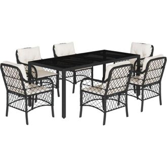 vidaXL Set De Comedor De Jard&iacute;n 7 Pzas Y Cojines Rat&aacute;n Sint&eacute;tico Negro Vidaxl