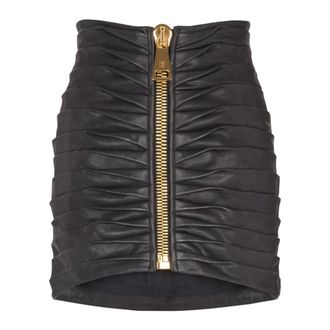 Balmain Falda corta plisada de piel de cordero - Skirts - Mujer - Negro - 2XS