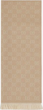 Gucci Womens Gg Motif Wool Scarf Beige Scarfs