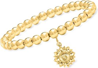 Ross-Simons Italian 6mm 18kt Gold Over Sterling Bead Stretch Bracelet With Sunflower Charm