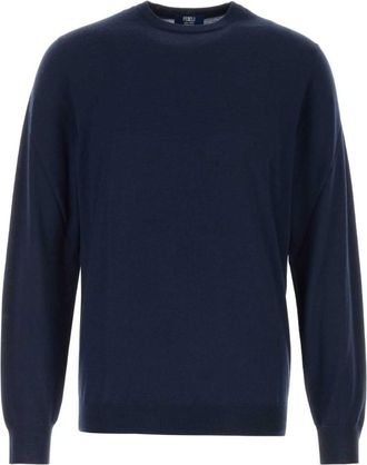 Fedeli Blue Solid Regular Sweaters