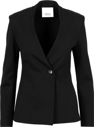 Erika Cavallini Semi Couture Zwarte Milano Stitch Jas Diepe V - Dames - Blazers - Zwart - M - Jassen