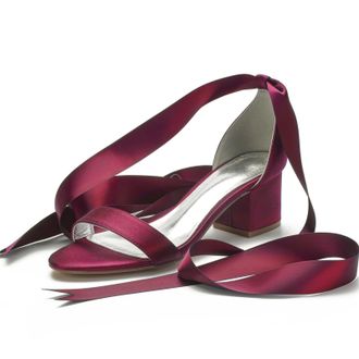 Miyoopark Comfortable Wedding Shoes for Women Block Low Heel Evening Sandals M535 Burgundy UK 6.5