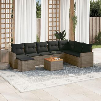 vidaXL Set De Muebles De Jard&iacute;n 9 Pzas Y Cojines Rat&aacute;n Sint&eacute;tico Gris Vidaxl