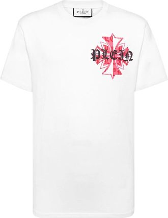 Philipp Plein Ronde Hals T-Shirt Worldwide Puffy Crest - Heren - T-shirts - Wit - L - Katoen - Tops