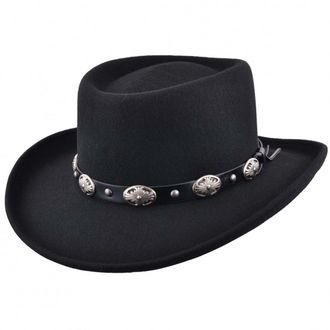 Maz Accessoires Mens Black Classic 100% Wool Felt Crushable Gambler Western Cowboy Hat Faux with Leather Band