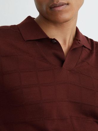 Reiss Bordeaux Check-texture Short-sleeve Polo Jumper With Wool, Xxl