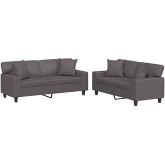 vidaXL Vidaxl - Juego De Sof&aacute;s Con Cojines 2 Piezas Cuero Sint&eacute;tico Gris