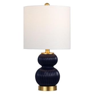 Jonathan Y Designs Daphne Ribbed Metal/Glass LED Table Lamp in Navy at Nordstrom
