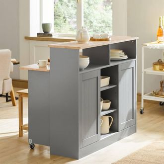 SoBuy Expandable Kitchen Island - Sliding Doors Farmhouse in Grey