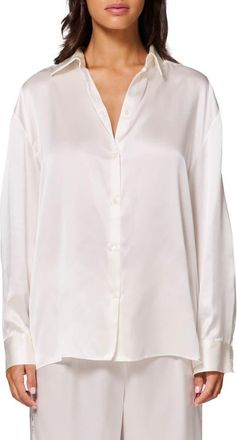 Simone Pérèle Love Me Silk Blend Button-Up Shirt in Ivory at Nordstrom, Size X-Large