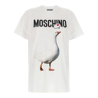Moschino T-Shirts, female, White, XS, Logo Embroidery T-Shirt
