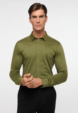 Eterna Langarmhemd ETERNA SLIM FIT, Herren, Gr. 40, Normalgr&ouml;ssen, olive, Jersey, 100% cotton, schmal, Manschette, Hemden Langarmhemd