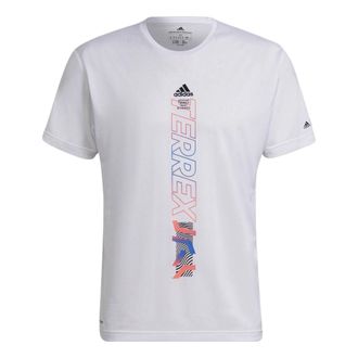 adidas Mens adidas Contrasting Colors Alphabet Printing Round Neck Short Sleeve White Recycled Polyester T-Shirt HA7557