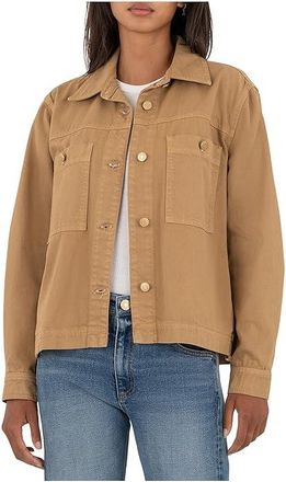 Kut from the Kloth Barb -jacket With Shirt Collar Pocket Womens Coat Caremel : SM, Cotton/Denim/Spandex