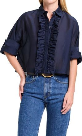TWP Next Ex Ruffle Crop Shirt in Midnight at Nordstrom, Size X-Small/small
