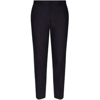 Dolce & Gabbana Getailleerde Flanellen Broek met Krijtstreep - Heren - Broeken - Blauw - Maat: M Leer
