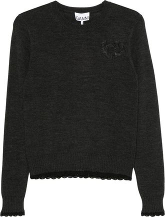 Ganni Truien & Vesten, Dames, Grijs, M, Katoen, Wool Cotton Crewneck