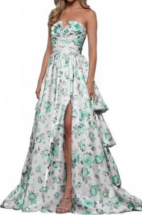 Colors Dress Floral Printed Prom Gown In Green