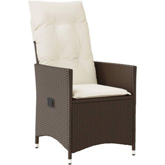 vidaXL Sill&oacute;n Reclinable De Jard&iacute;n Con Cojines Rat&aacute;n Sint&eacute;tico Marr&oacute;n Vidaxl