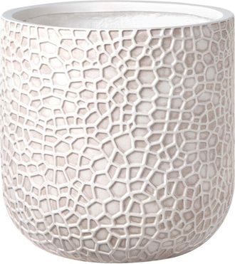 Beliani Flower Pot Light Beige Fibre Clay Indoor and Outdoor Planter Round 43 x 43 x 42 cm Decorative Accent Modern Design Living Room Garden YUHUA